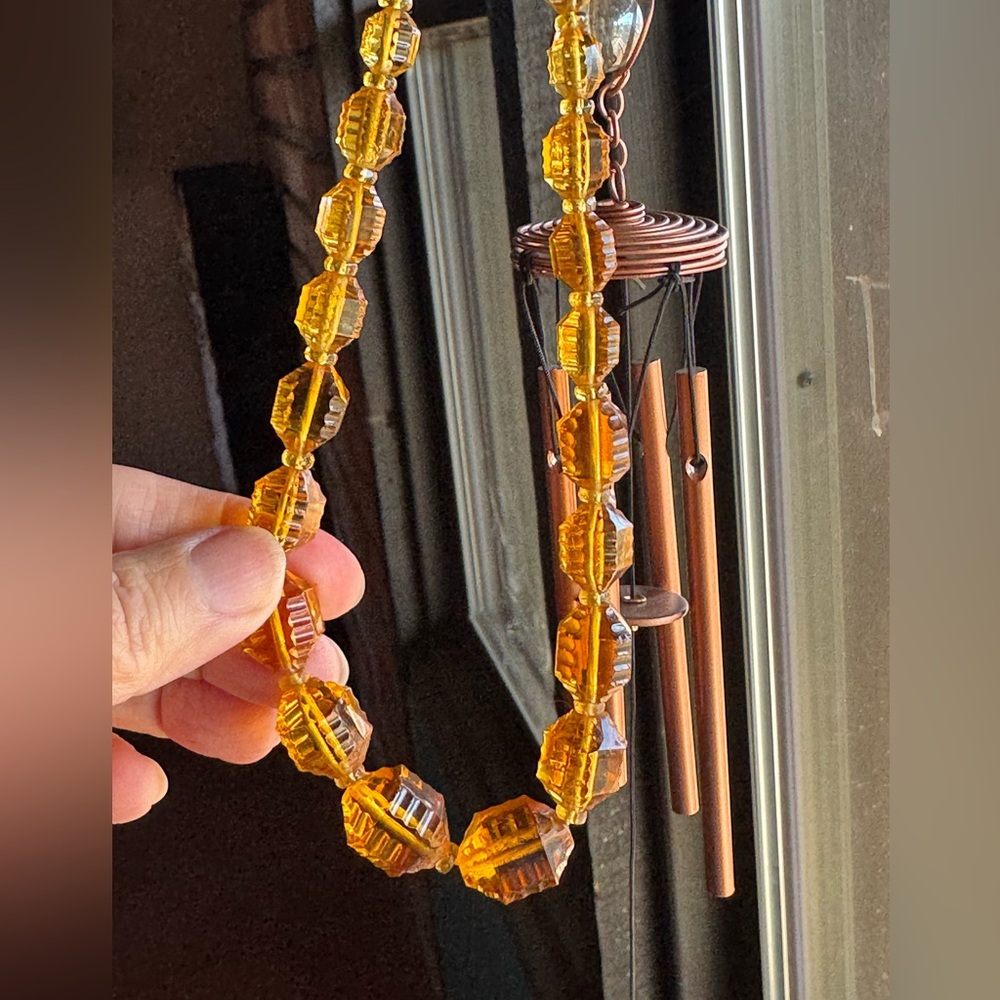 Antique Czechoslovakian Glass Amber Necklace Original graduating carved Beads!